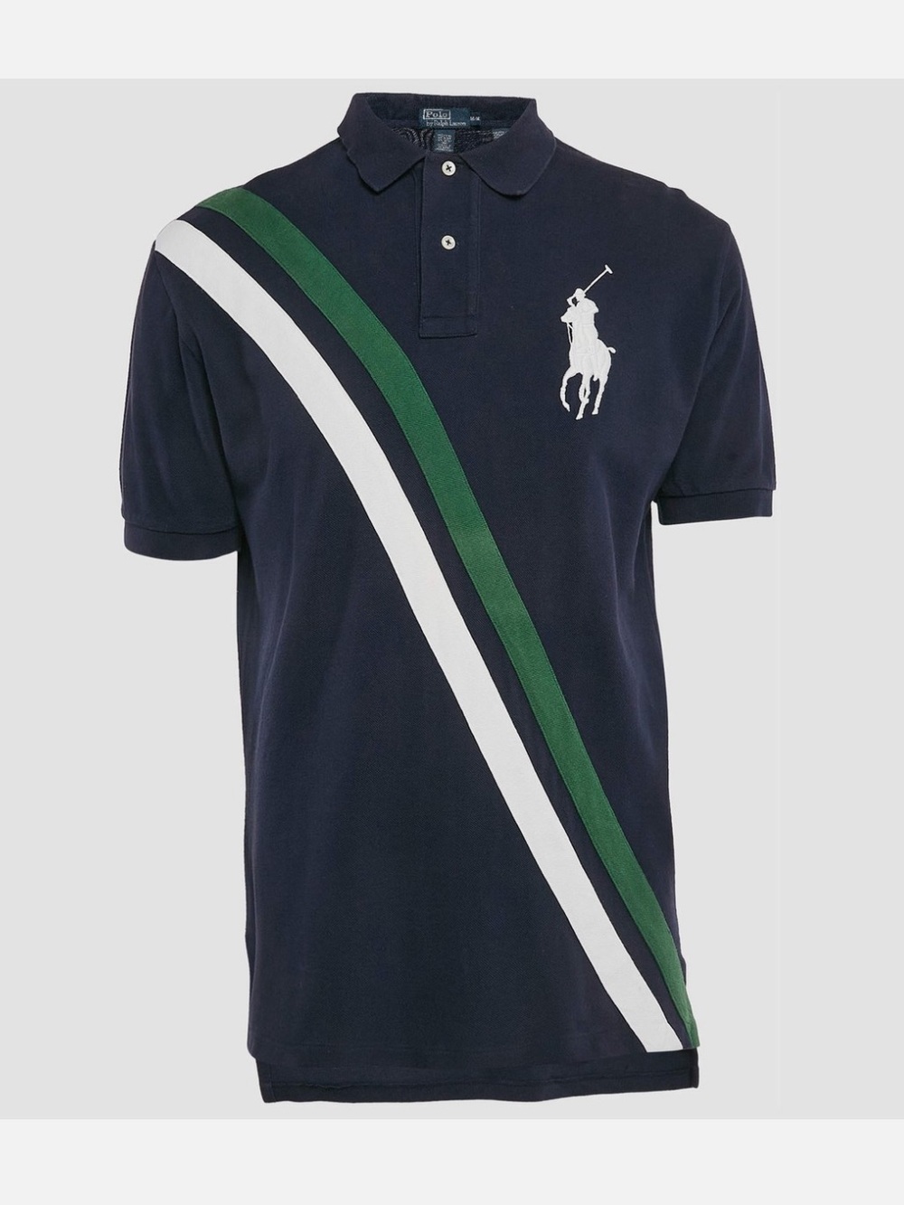 Polo Ralph Lauren Big Pony Sash Polo Mens L Navy Blue Green Diagonal Stripes Y2K